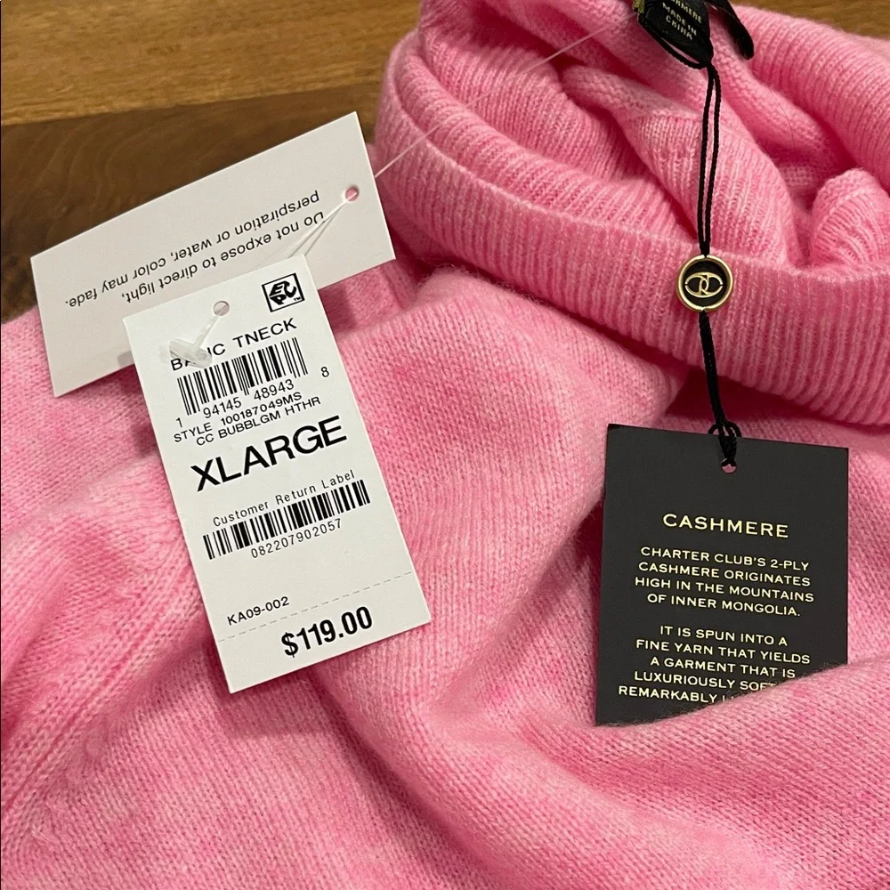 Charter Club Luxury 100% Cashmere Pink Turtleneck Sweater NWT XL - Picture 5 of 6